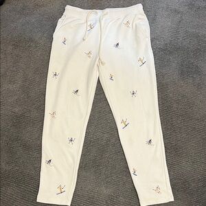 LOFT White Joggers with Multicolor skier Embroidery